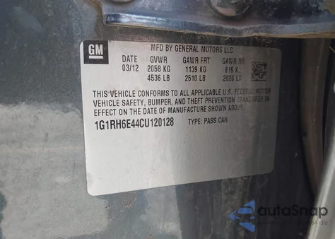 2012 Chevrolet Volt from USA, damaged, VIN 1G1RH6E44CU120128